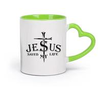 DEBINGY cerámica Taza de Cerámica Jesús me salvó la vida Juan 3:16 Versículo bíblico cristiano Rey de Dios Citas inspiradoras Trading （11oz/320ml） Para hombres y mujeres Verde