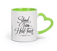 DEBINGY cerámica Taza de Cerámica Mantente firme y aférrate a las Escrituras: citas inspiradoras para el dormitorio （11oz/320ml） Apto para microondas Verde