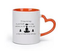 DEBINGY cerámica Taza de Cerámica para Café, Té y Cacao Citas de Yoga India: Ven y Mantén el Cuerpo （11oz/320ml） Regalo único de oficina para mujeres y hombres Naranja