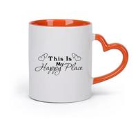 DEBINGY cerámica Taza de Cerámica para Café, Té y Cacao Este es mi lugar feliz Citas familiares Amor （11oz/320ml） Regalo para hombre o mujer Naranja