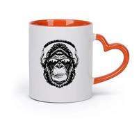DEBINGY cerámica Taza de Cerámica para Café, Té y Cacao Gorila con auriculares y música única （11oz/320ml） Ideal para el hogar, la oficina, cafeterías, ideas de regalo Naranja
