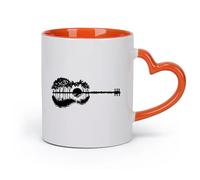 DEBINGY cerámica Taza de Cerámica para Café, Té y Cacao Guitarra Palmera Isla Árboles Atardecer （11oz/320ml） Regalo único de oficina para mujeres y hombres Naranja