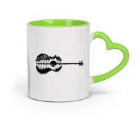 DEBINGY cerámica Taza de Cerámica para Café, Té y Cacao Guitarra Palmera Isla Árboles Atardecer （11oz/320ml） Regalo único de oficina para mujeres y hombres Verde