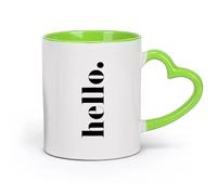 DEBINGY cerámica Taza de Cerámica para Café, Té y Cacao Hola Familia Frases Frases Colores Saludos （11oz/320ml） Tazas de cerámica para el hogar o el trabajo Verde