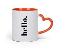 DEBINGY cerámica Taza de Cerámica para Café, Té y Cacao Hola Familia Frases Frases Colores Saludos （11oz/320ml） Tazas de cerámica para el hogar o el trabajo Naranja