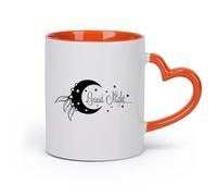 DEBINGY cerámica Taza de Cerámica para Café, Té y Cacao Luna y estrellas Buenas noches niña comió （11oz/320ml） Ideal para el hogar, la oficina, cafeterías, ideas de regalo Naranja