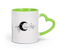 DEBINGY cerámica Taza de Cerámica para Café, Té y Cacao Luna y estrellas Buenas noches niña comió （11oz/320ml） Ideal para el hogar, la oficina, cafeterías, ideas de regalo Verde