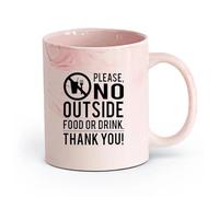 DEBINGY cerámica Taza de Cerámica para Café, Té y Cacao Señal de no comer ni beber en la cafetería （11oz/320ml） Regalo único de oficina para mujeres y hombres Rosa mármol