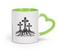 DEBINGY cerámica Taza de Cerámica para Café, Té y Cacao tres cruces cristianas con raíces de árboles （11oz/320ml） Para Té, Café, Leche, Capuchino Verde