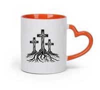 DEBINGY cerámica Taza de Cerámica para Café, Té y Cacao tres cruces cristianas con raíces de árboles （11oz/320ml） Para Té, Café, Leche, Capuchino Naranja