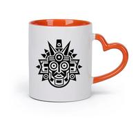 DEBINGY cerámica Taza de Cerámica para Café, Té y Cacao Una fusión de arte maya moderno y antiguo. （11oz/320ml） Elegante y duradero: apto para microondas y lavavajillas Naranja