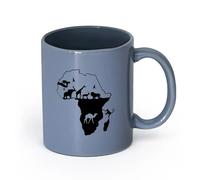 DEBINGY cerámica Taza de Cerámica para Hogar y Oficina Mapa de animales africanos Mono （11oz/320ml） Para café, sopa, té, leche, latte, chocolate caliente, para mujeres y hombres Gris azulado