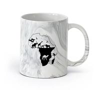DEBINGY cerámica Taza de Cerámica para Hogar y Oficina Mapa de animales africanos Mono （11oz/320ml） Para café, sopa, té, leche, latte, chocolate caliente, para mujeres y hombres Negro mármol
