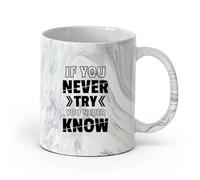 DEBINGY cerámica Taza de Cerámica para Hogar y Oficina Si no lo intentas nunca lo sabrás （11oz/320ml） Para café, sopa, té, leche, latte, chocolate caliente, para mujeres y hombres Negro mármol