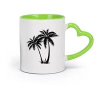 DEBINGY cerámica Taza de Cerámica para Hogar y Oficina Silueta de árbol en la playa, casa tropical （11oz/320ml） Ideal para el hogar, la oficina, cafeterías, ideas de regalo Verde