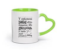 DEBINGY cerámica Taza de Cerámica para Hogar y Oficina Y Entonces Dios Dijo Frases En Español （11oz/320ml） Para bebidas calientes, latte, capuchino Verde