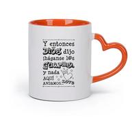 DEBINGY cerámica Taza de Cerámica para Hogar y Oficina Y Entonces Dios Dijo Frases En Español （11oz/320ml） Para bebidas calientes, latte, capuchino Naranja