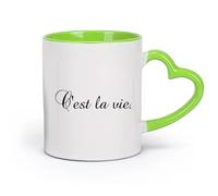 DEBINGY cerámica Taza de Cerámica para Regalo, Taza para Latte con Asa C'Est La Vie (cita en francés) （11oz/320ml） Bebidas calientes, espresso Verde