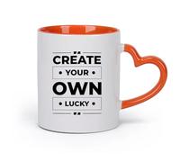 DEBINGY cerámica Taza de Cerámica para Regalo, Taza para Latte con Asa Crea tu propia suerte （11oz/320ml） Apto para lavavajillas y microondas, para la oficina y el hogar Naranja