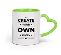 DEBINGY cerámica Taza de Cerámica para Regalo, Taza para Latte con Asa Crea tu propia suerte （11oz/320ml） Apto para lavavajillas y microondas, para la oficina y el hogar Verde