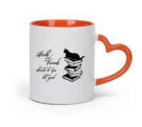 DEBINGY cerámica Taza de Cerámica para Regalo, Taza para Latte con Asa Investigación del libro Cat （11oz/320ml） Taza de cerámica para capuchino, té, leche Naranja