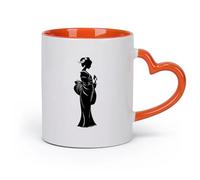 DEBINGY cerámica Taza de Cerámica para Regalo, Taza para Latte con Asa una silueta de geisha en una （11oz/320ml） Bebidas calientes, espresso Naranja
