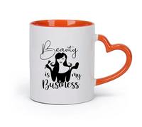 DEBINGY cerámica Taza de Cerámica Salón de belleza La belleza es mi negocio Salón de belleza El maquillaje es Pestañas Pinceles de maquillaje （11oz/320ml） Gran regalo para parejas Naranja