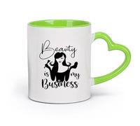 DEBINGY cerámica Taza de Cerámica Salón de belleza La belleza es mi negocio Salón de belleza El maquillaje es Pestañas Pinceles de maquillaje （11oz/320ml） Gran regalo para parejas Verde