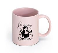 DEBINGY cerámica Taza de Cerámica Salón de belleza La belleza es mi negocio Salón de belleza El maquillaje es Pestañas Pinceles de maquillaje （11oz/320ml） Gran regalo para parejas Rosa
