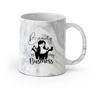 DEBINGY cerámica Taza de Cerámica Salón de belleza La belleza es mi negocio Salón de belleza El maquillaje es Pestañas Pinceles de maquillaje （11oz/320ml） Gran regalo para parejas Negro mármol