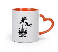 DEBINGY cerámica Taza de Cerámica Taza Castillo de unicornio de cuento de hadas para habitación infantil （11oz/320ml） Ideal para usar en casa y la oficina Naranja
