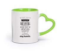 DEBINGY cerámica Taza de Cerámica Taza Cita motivadora Esfuérzate en la escuela, sé humilde （11oz/320ml） Tazas de cerámica para el hogar o el trabajo Verde