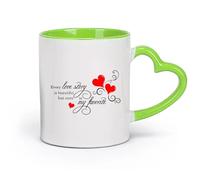 DEBINGY cerámica Taza de Cerámica Taza Citas románticas: Toda historia de amor es una pareja. （11oz/320ml） Ideal para el hogar, la oficina, cafeterías, ideas de regalo Verde
