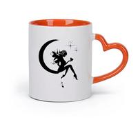 DEBINGY cerámica Taza de Cerámica Taza Cuento de hadas Chica en la luna Dormitorio Cuento de hadas （11oz/320ml） Elegante y duradero: apto para microondas y lavavajillas Naranja