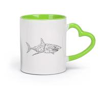 DEBINGY cerámica Taza de Cerámica Tiburón geométrico, ballena, bebé del océano, tiburón de dibujos animados, pez, animal submarino （11oz/320ml） Porcelana fina (cerámica) Verde