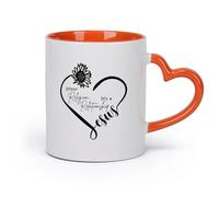 DEBINGY cerámica Taza de Cerámica Versículos de la Biblia Corazón de Jesús Esto no es religión Relación Flor （11oz/320ml） Apto para lavavajillas Naranja