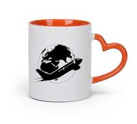 DEBINGY cerámica Taza de Cerámica Viajes en avión alrededor del mundo Avión Autobús aéreo Turismo Tema （11oz/320ml） Para té, café y bebidas calientes Naranja
