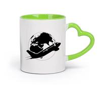 DEBINGY cerámica Taza de Cerámica Viajes en avión alrededor del mundo Avión Autobús aéreo Turismo Tema （11oz/320ml） Para té, café y bebidas calientes Verde
