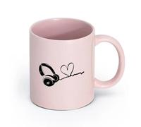 DEBINGY cerámica Taza de porcelana Auriculares de música con forma de corazón para habitación infantil, ideal para amantes de la música, DJ, rock y jazz. （11oz/320ml） Para hombres y mujeres Rosa