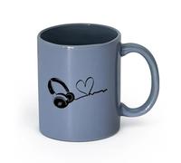 DEBINGY cerámica Taza de porcelana Auriculares de música con forma de corazón para habitación infantil, ideal para amantes de la música, DJ, rock y jazz. （11oz/320ml） Gris azulado