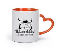 DEBINGY cerámica Taza de porcelana Caricatura Esto significa que no hay preocupaciones Cita de caricatura （11oz/320ml） Para leche, té, cola y agua Naranja
