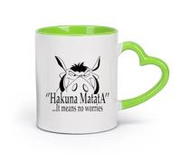 DEBINGY cerámica Taza de porcelana Caricatura Esto significa que no hay preocupaciones Cita de caricatura （11oz/320ml） Para leche, té, cola y agua Verde
