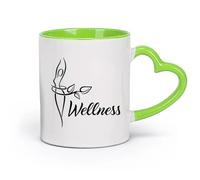 DEBINGY cerámica Taza de porcelana Centro de Bienestar Spa Salón de Belleza Estilo de Vida Saludable Dieta （11oz/320ml） Para té, chocolate caliente Verde