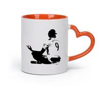 DEBINGY cerámica Taza de porcelana Jugador de fútbol Leyenda Sala de juegos para niños Jugador de fútbol （11oz/320ml） Para cafetería o restaurante Naranja