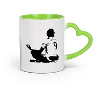 DEBINGY cerámica Taza de porcelana Jugador de fútbol Leyenda Sala de juegos para niños Jugador de fútbol （11oz/320ml） Para cafetería o restaurante Verde
