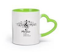 DEBINGY cerámica Taza de porcelana La música es la mejor medicina para el alma Una sala de música ideal con notas musicales （11oz/320ml） Para espresso, juego de té Verde