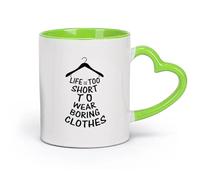DEBINGY cerámica Taza de porcelana La vida es demasiado corta para usar ropa aburrida Zhufang Armario Moda Recién casados （11oz/320ml） Apto para microondas Verde