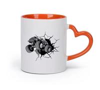 DEBINGY cerámica Taza de porcelana Monster Truck - Ruedas de camión a prueba de choques, coche de juguete （11oz/320ml） Para té, chocolate caliente Naranja