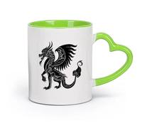 DEBINGY cerámica Taza de porcelana silueta xiezhi o haetae la criatura mítica bestia antigua solamente （11oz/320ml） Ideal para usar en casa y la oficina Verde