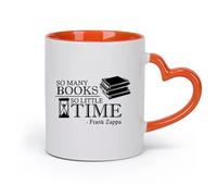 DEBINGY cerámica Taza de porcelana Tantos libros, tan poco tiempo. Citas inspiradoras. Estudiar, aprender, leer, escuela. （11oz/320ml） Para cafetería o regalo Naranja
